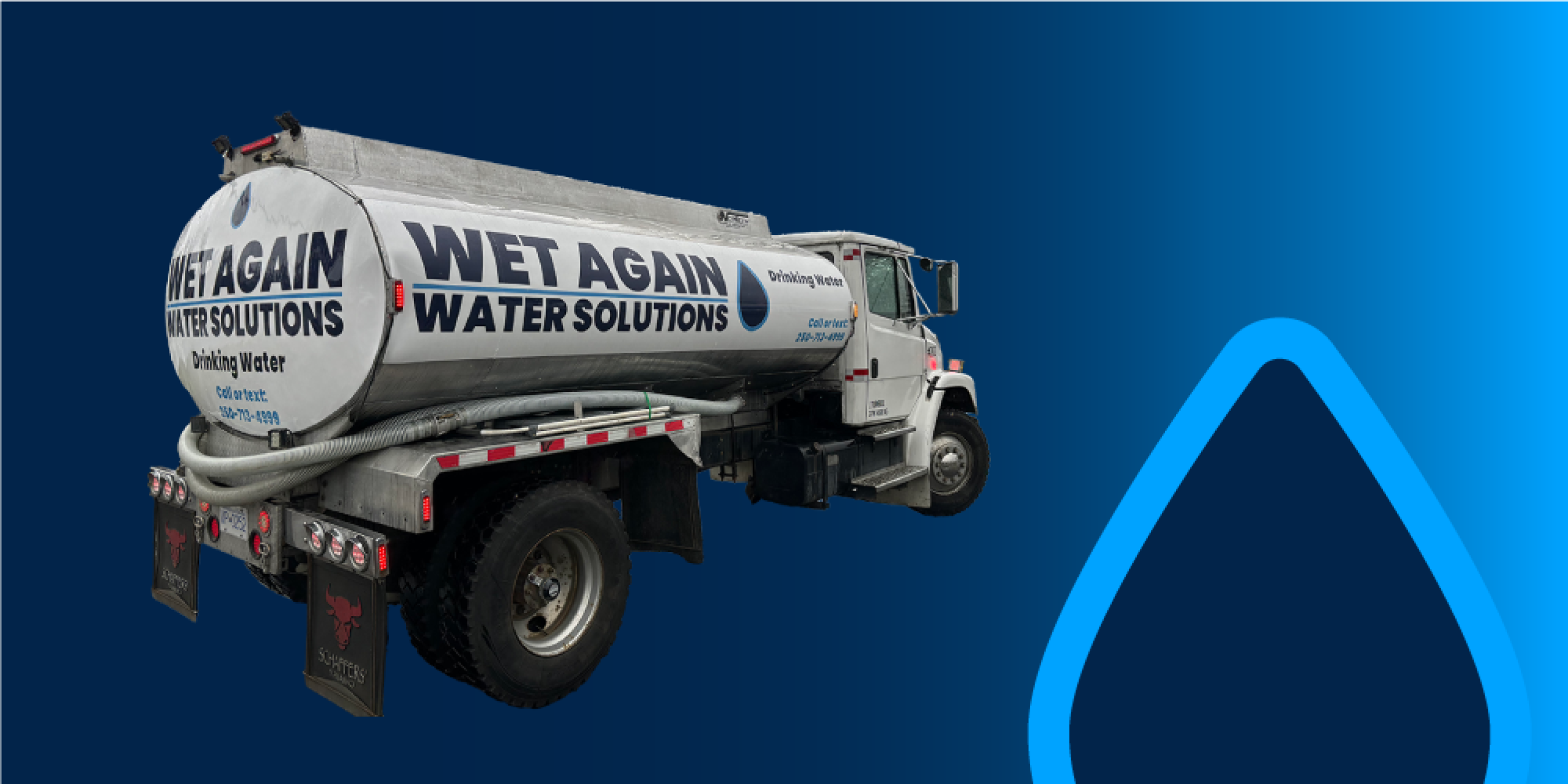 Wet Again Water Solutions truck water jug and gradient and water drop background